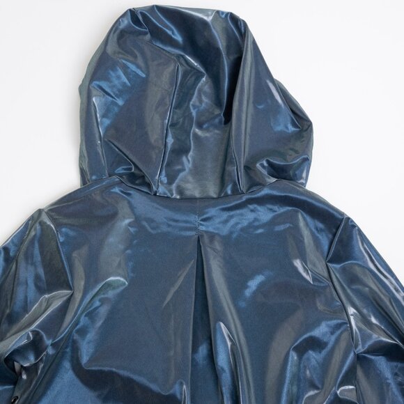 RAINS A-Line Waterproof Hooded Rain Jacket in Sonic Blue Metallic XS - Picture 11 of 15